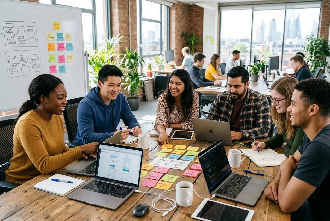 The Nimbus team collaborating around a table in a bright office